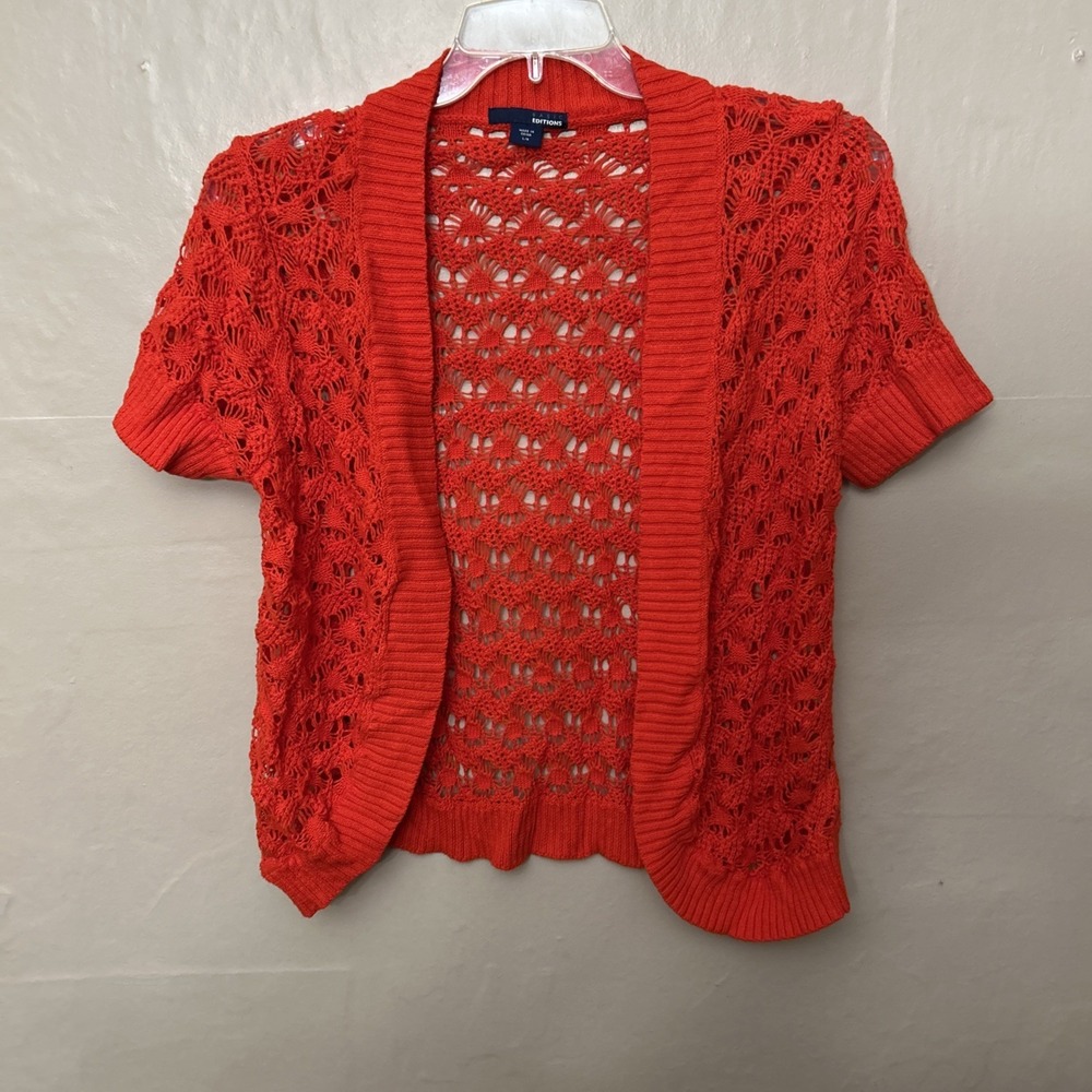 basic editions Large Red/orange Crochet Shrug‎ Cardigan